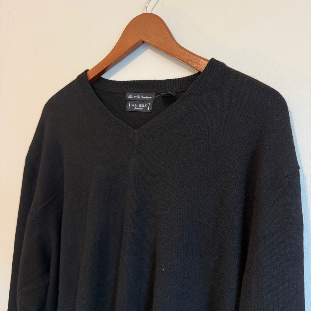 100% Cashmere 2 Ply Men’s XL Black V-Neck Sweater Classic Timeless Old Money